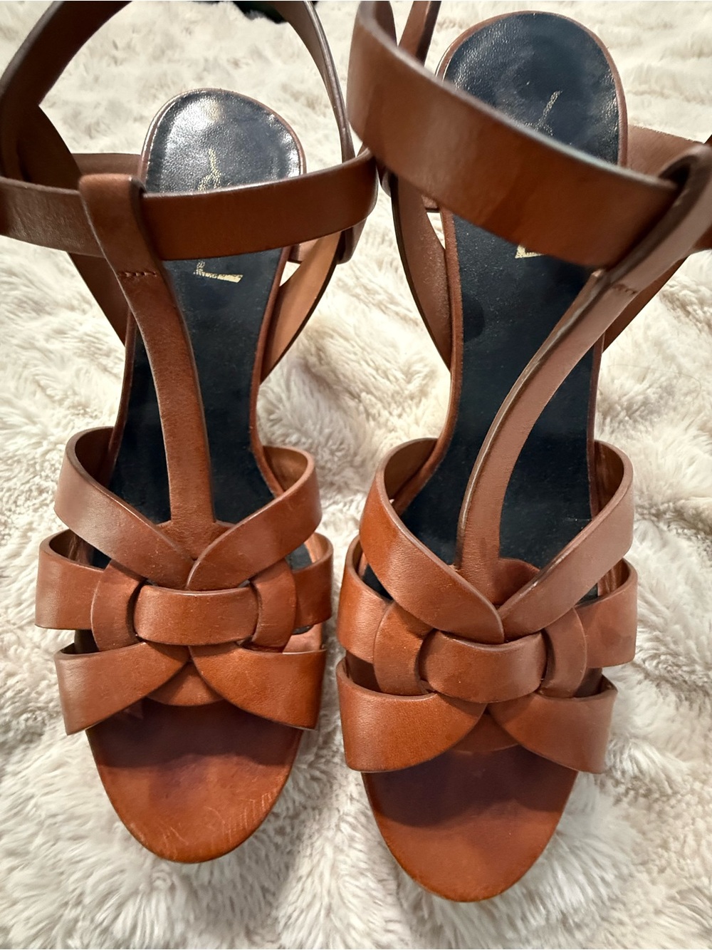AUTHENTIC YVES SAINT LAURENT YSL TRIBUTE BROWN LEATHER PLATFORM SANDALS SIZE 39